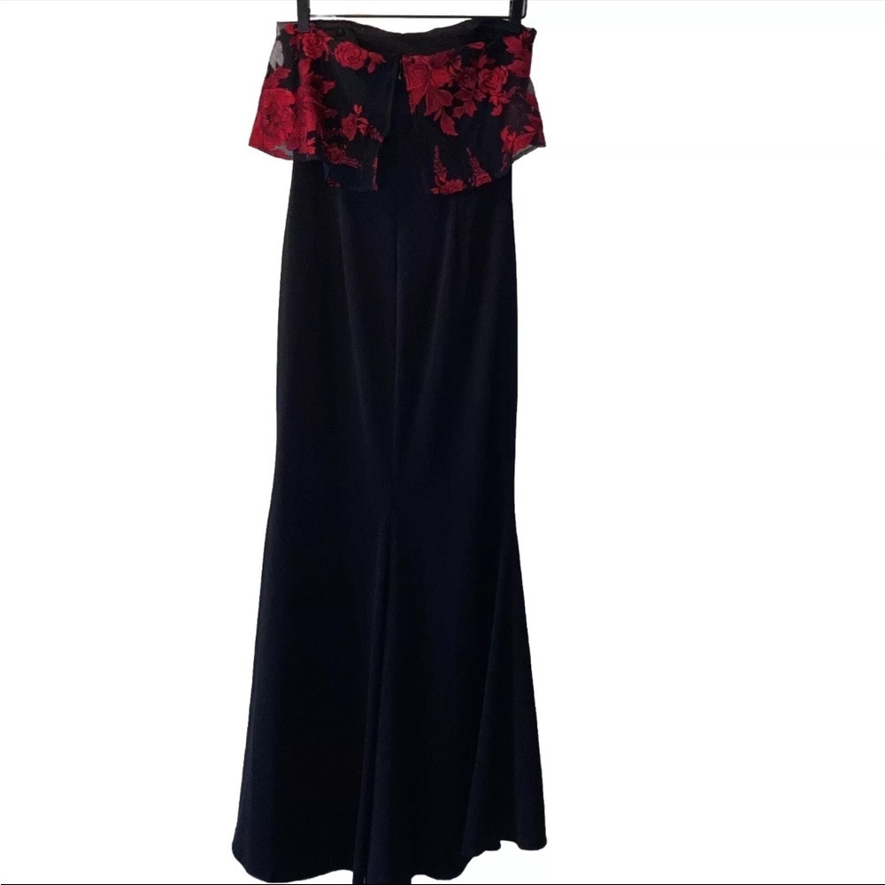 BADGLEY MISCHKA Floral Dress black red  Popover Gown strapless maxi. Size 6 - Picture 10 of 15